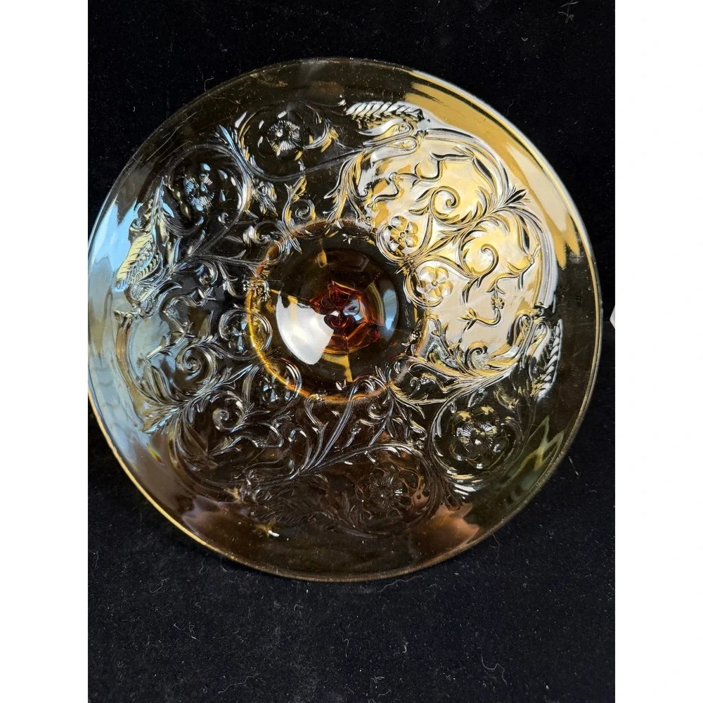 Vintage Rock Crystal Amber Glass Tidbit‎ Rose Floral Handle - 1930's